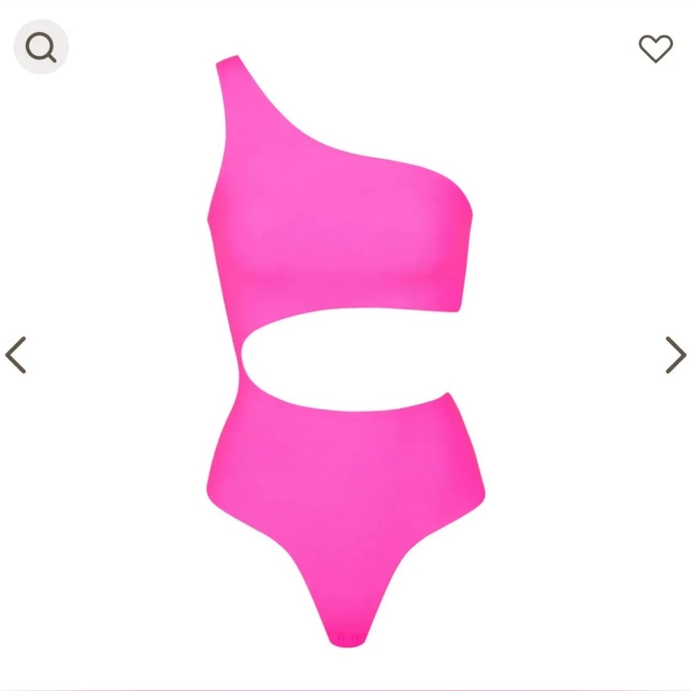 SKIMS One-Shoulder Cutout Bodysuit in Hot Pink